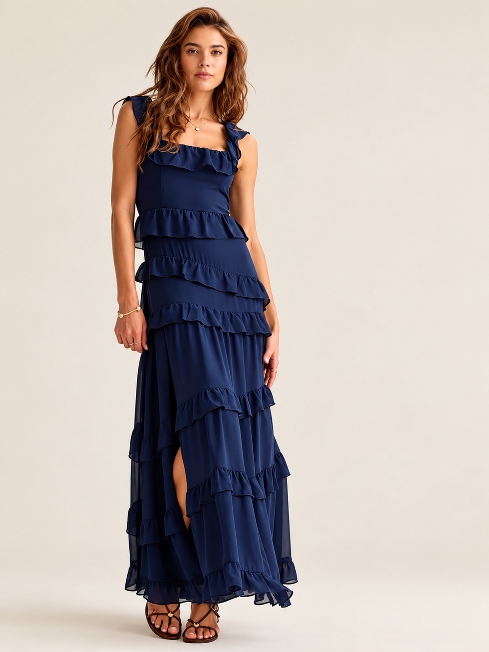 Altar'd State Virella Maxi Dress in navy blue.